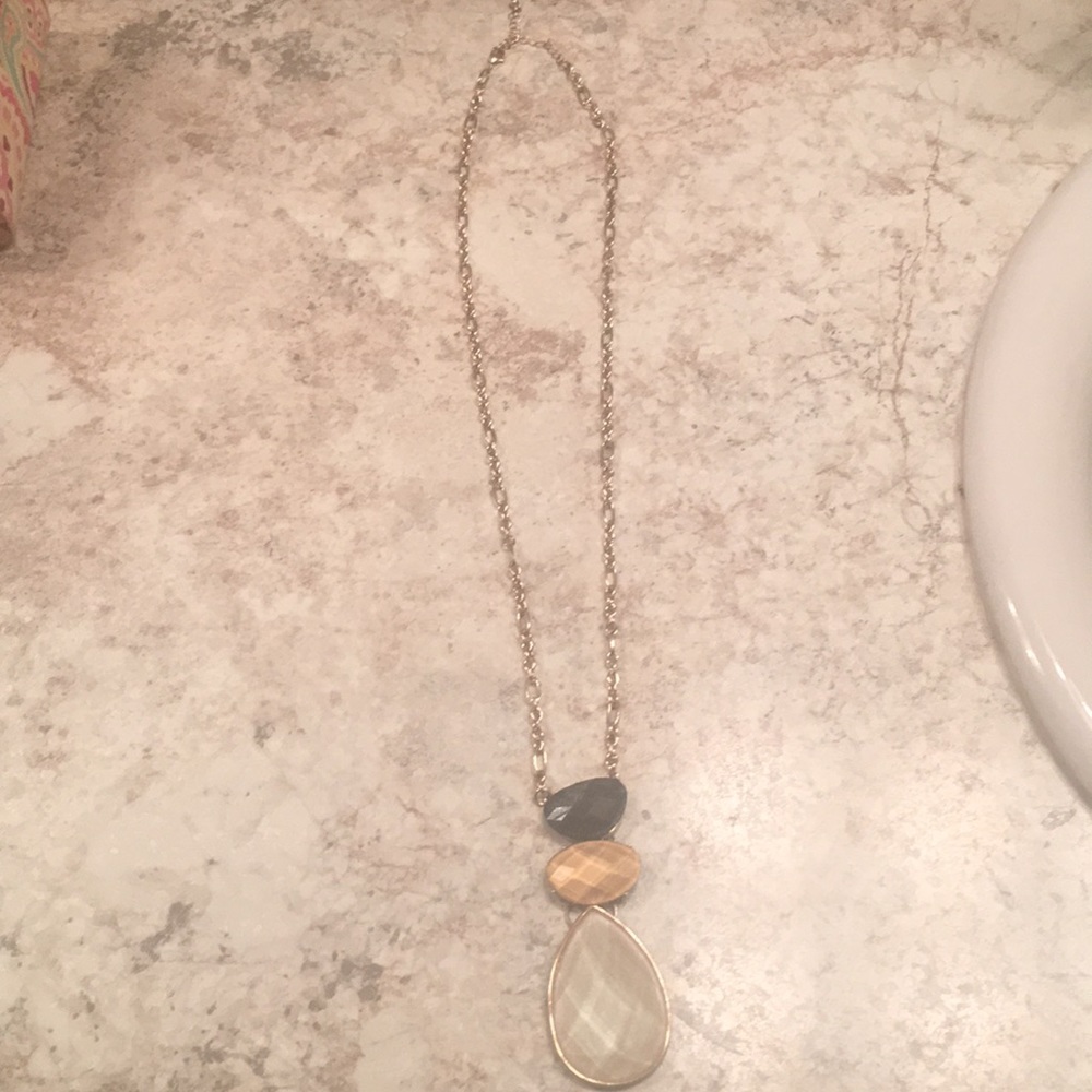 Gold blue and cream adjustable necklace